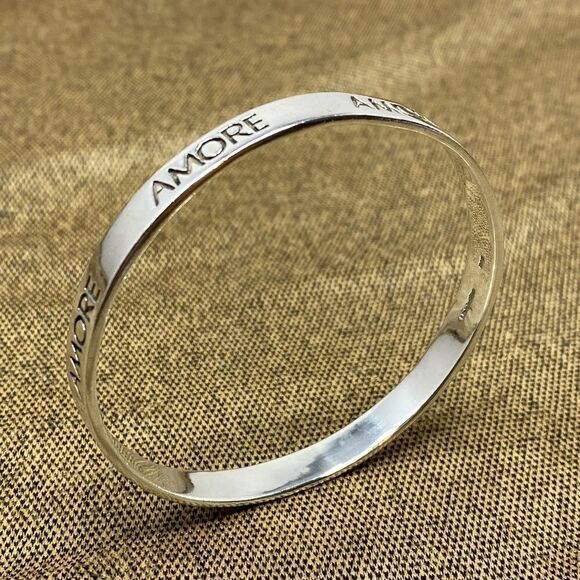 Solid 925 Sterling Silver Amore Bangle Bracelet - Picture 1 of 10